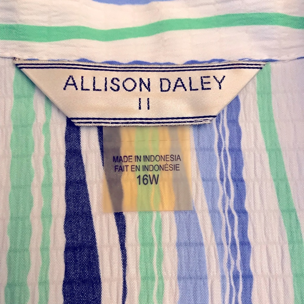 Allison Daley Striped Button Down Blouse Size 16W Blue Green Office School - Picture 4 of 9